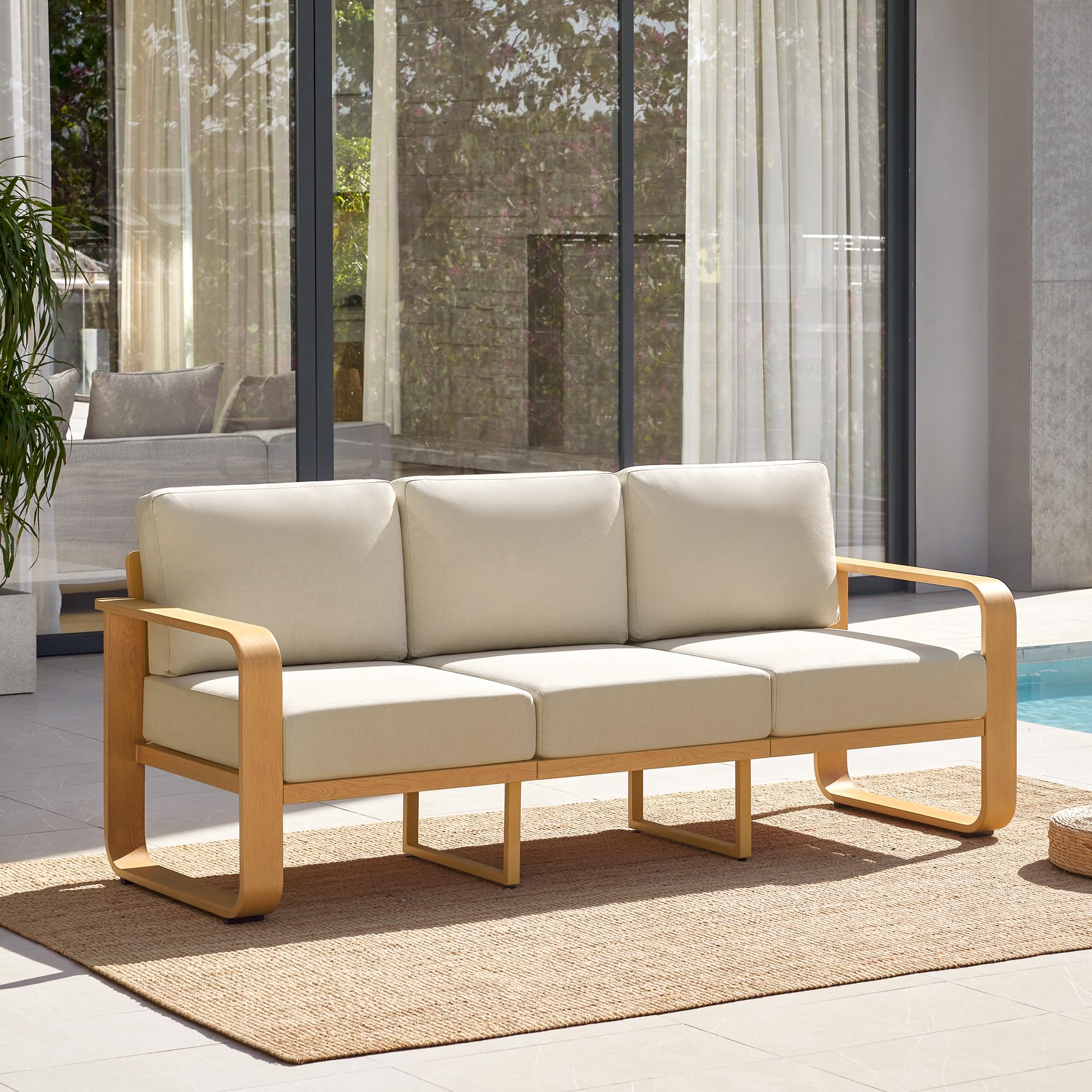 CHITA Aluminum Outdoor 3-Seater Sofa, Patio Furniture with 6.3in Thick High-Resilient Cushions & 100% Aluminum Frame, Modern Outdoor Patio Furniture for Poolside, Deck, Balcony