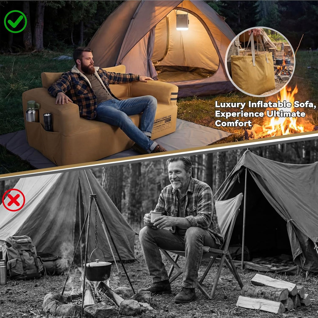 Portable Inflatable Couch with Built-in Pump,1000D Oxford Blow Up Sofa with Floor Mat for Camping,Beach,Party & Indoor | Puncture-Resistant Outdoor Inflatable Loveseat-Machine Washable,Quick Inflation