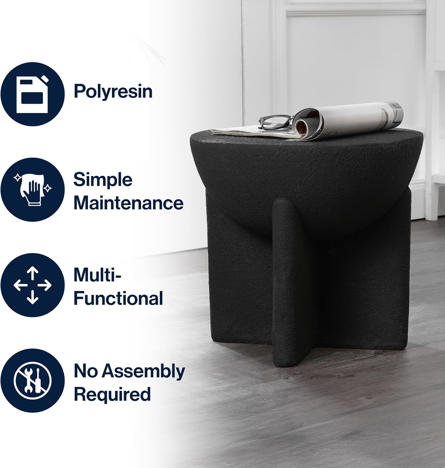 JONATHAN Y Brady Indoor/Outdoor Accent Table & Garden Stool, Minimalist Geometric Weather Resistant Sculptural Side Table for Patio, 17.75" x 16.25", Black Frosted TBL1109A