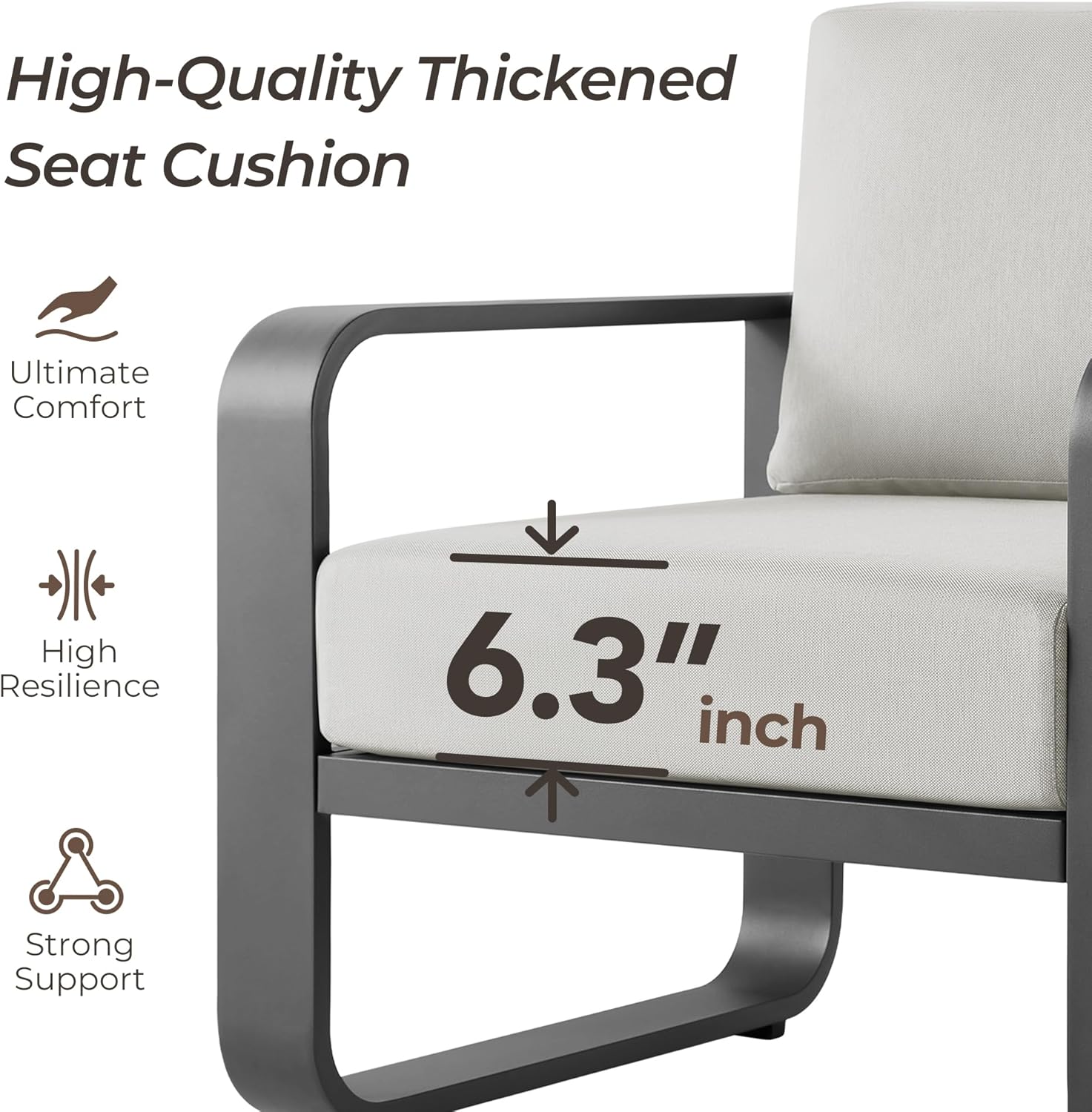 CHITA Aluminum Outdoor 3-Seater Sofa, Patio Furniture with 6.3in Thick High-Resilient Cushions & 100% Aluminum Frame, Modern Outdoor Patio Furniture for Poolside, Deck, Balcony