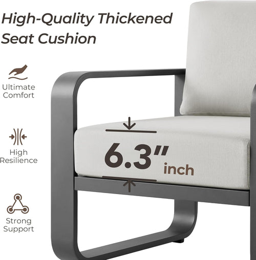 CHITA Aluminum Outdoor 3-Seater Sofa, Patio Furniture with 6.3in Thick High-Resilient Cushions & 100% Aluminum Frame, Modern Outdoor Patio Furniture for Poolside, Deck, Balcony