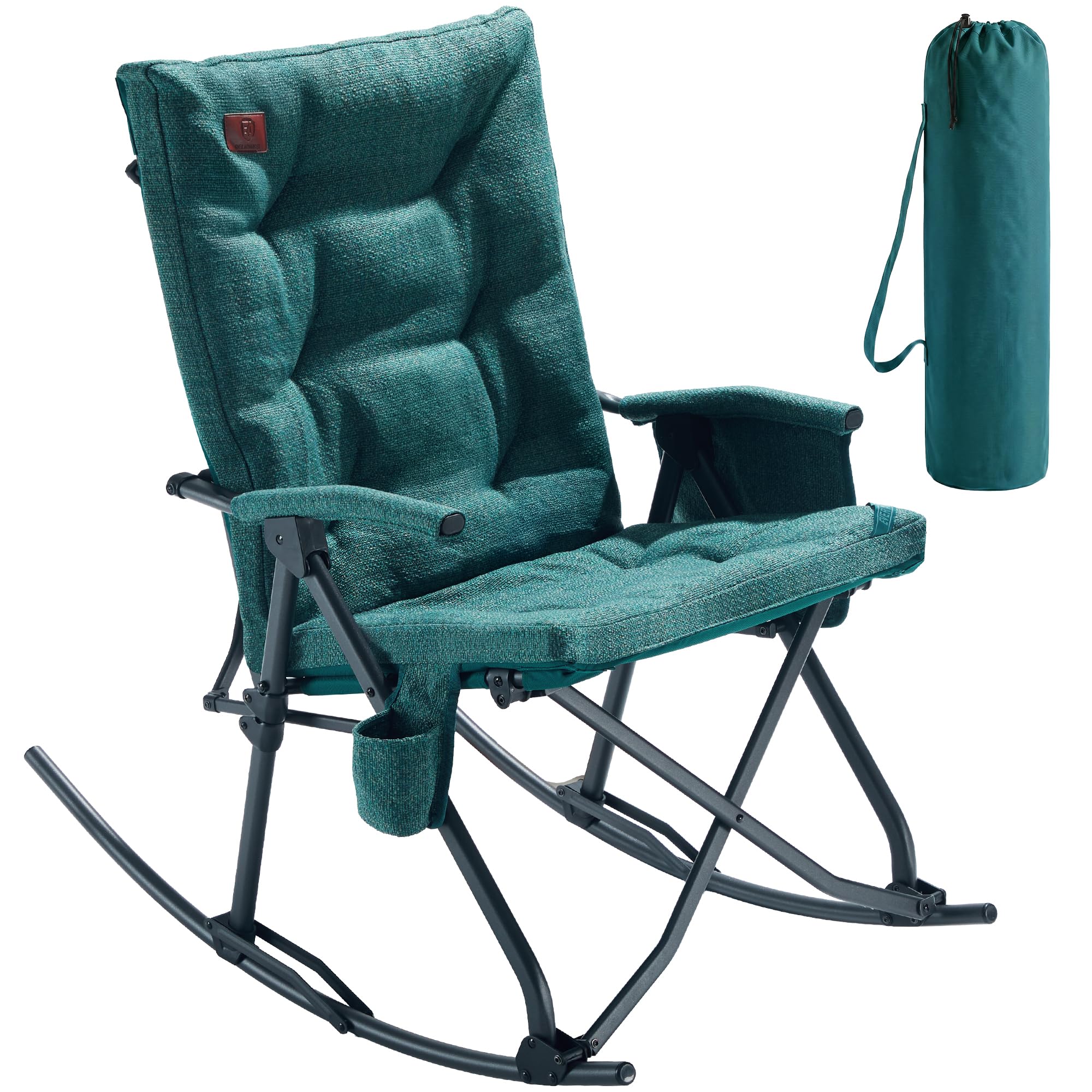Green Oversized Folding Padded Rocking Camping Chair, 400lbs Heavy Duty Outdoor Patio Rocker