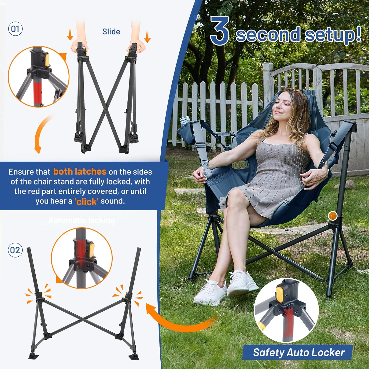TIMBER RIDGE Hammock Camping Chair, Oversized Swinging Hammock Chair with Adjustable Back and Seat for Outdoor Lawn, Sports, Supports 400lbs, Blue