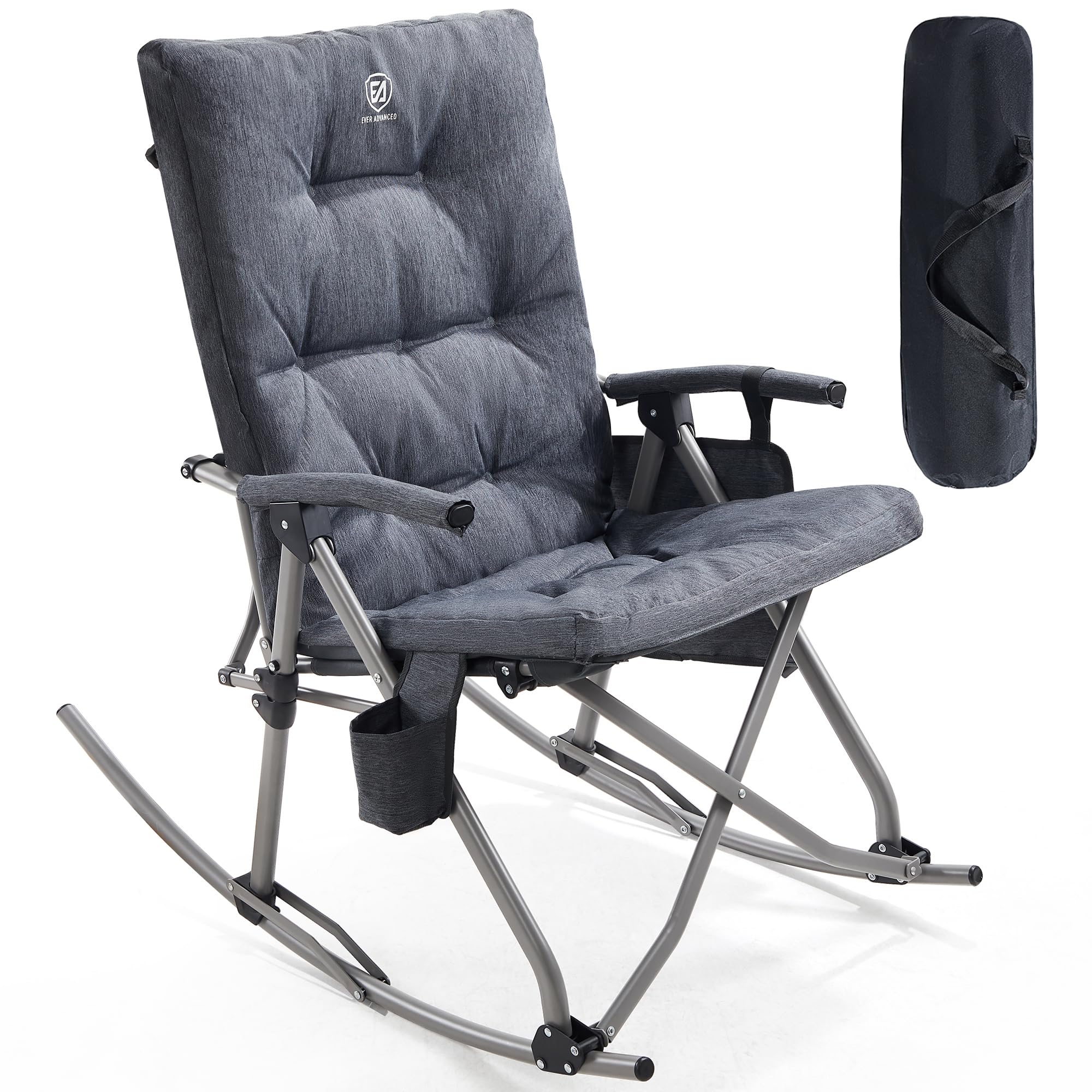 Green Oversized Folding Padded Rocking Camping Chair, 400lbs Heavy Duty Outdoor Patio Rocker
