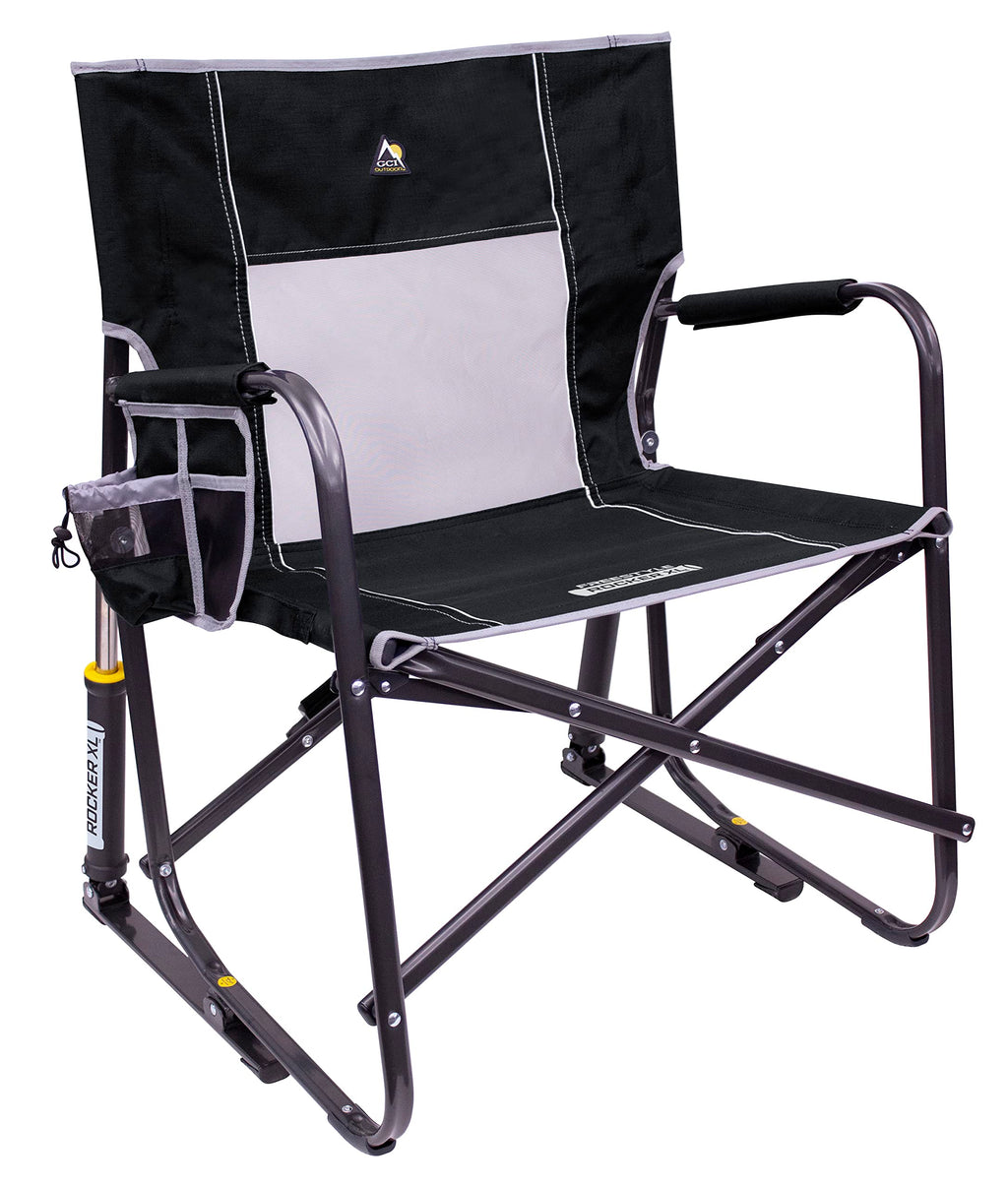 GCI OUTDOOR Freestyle Rocker XL with Side Table Camping Chair | Portable Folding Rocking Chair with Solid, Durable Armrests, Drink Holder & Comfortable Backrest — Red