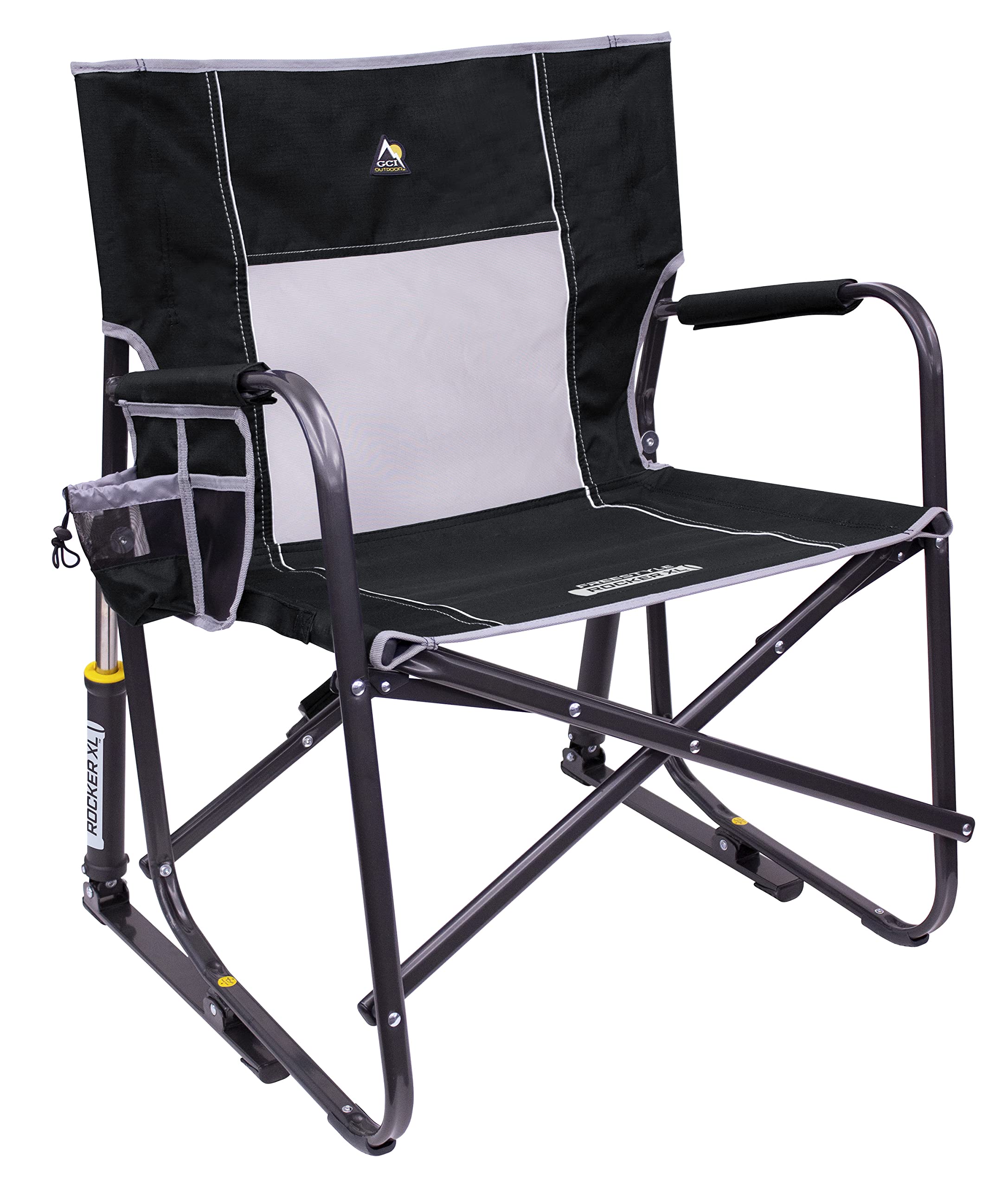 GCI OUTDOOR Freestyle Rocker XL with Side Table Camping Chair | Portable Folding Rocking Chair with Solid, Durable Armrests, Drink Holder & Comfortable Backrest — Red