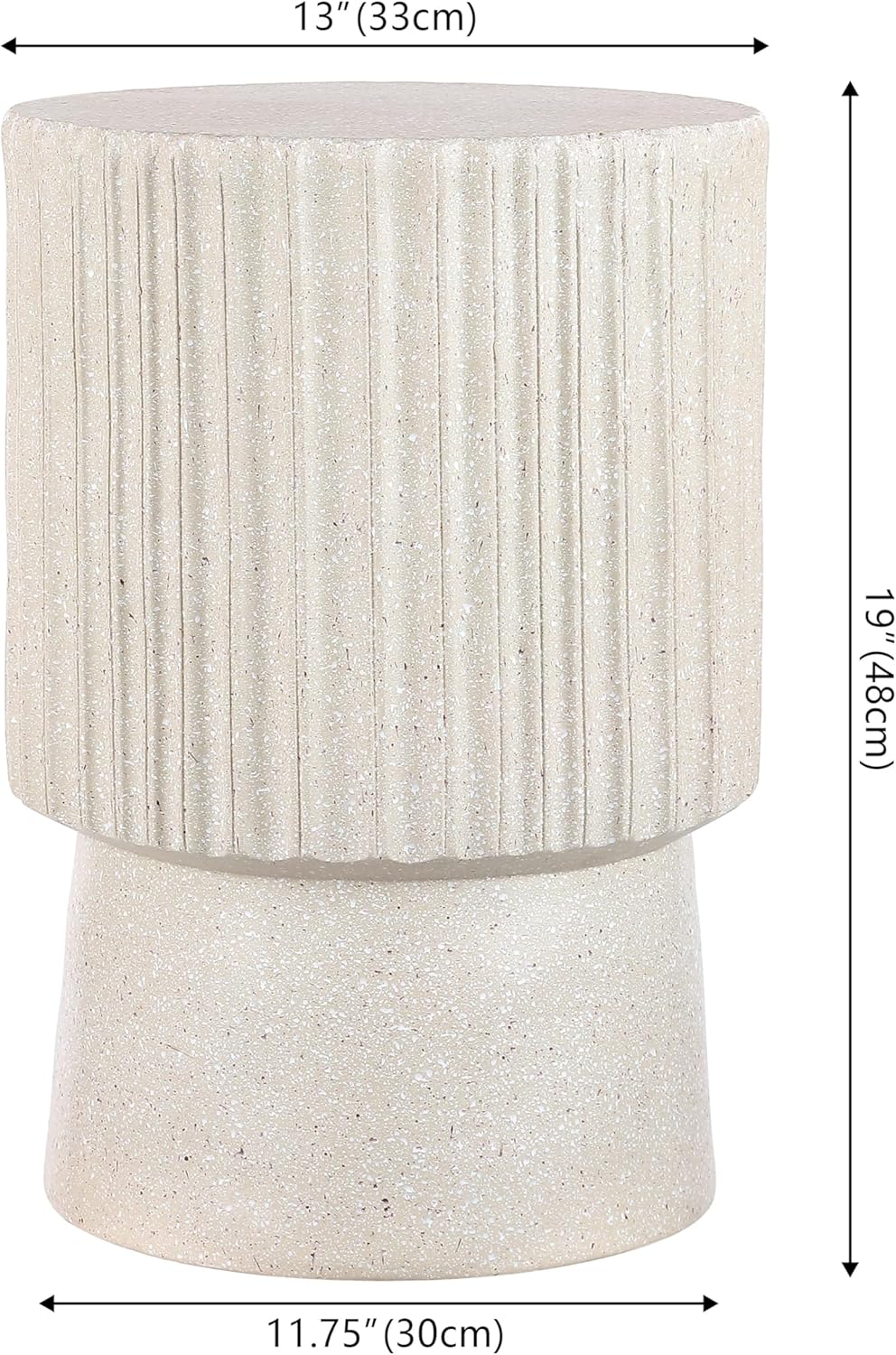 JONATHAN Y Louisa 19" Fluted Outdoor Accent Table, All-Weather Cream Terrazzo Pedestal Garden Stool, Small Round Side Table for Patio, Porch, and Living Room TBL1102B
