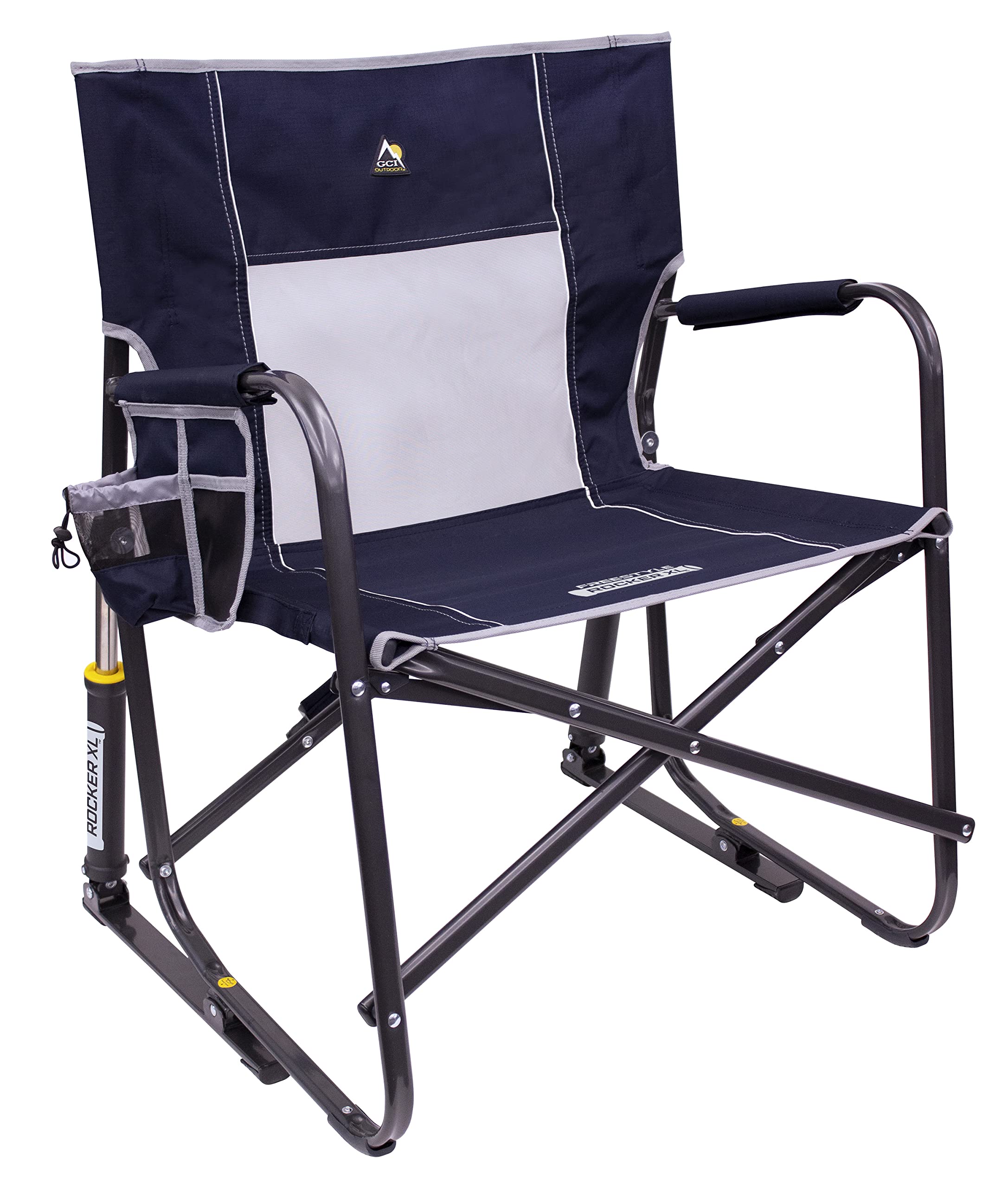 GCI OUTDOOR Freestyle Rocker XL with Side Table Camping Chair | Portable Folding Rocking Chair with Solid, Durable Armrests, Drink Holder & Comfortable Backrest — Red
