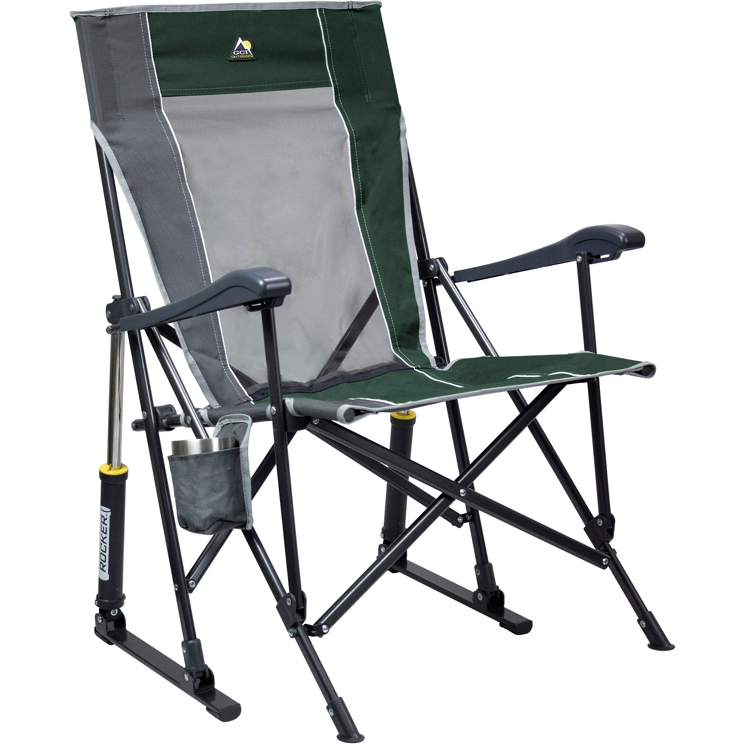 GCI Outdoor Comfort Pro Rocker Camping Chair | Portable Folding Rocking Chair with Durable Armrests & Drink Holder — Loden Green