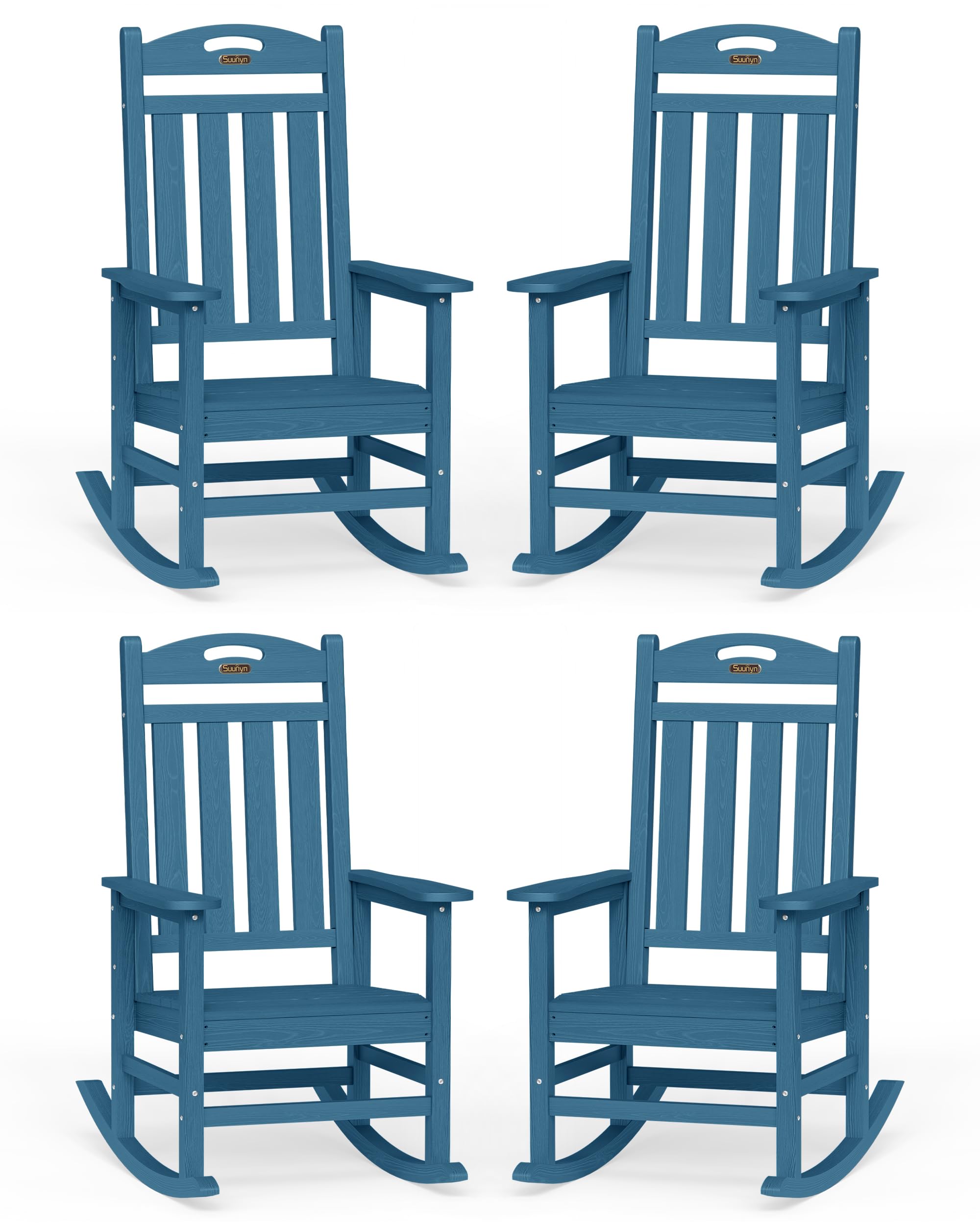 Oversized Outdoor Rocking Chair, HDPE All Weather Resistant Patio Rocking Chair, High Back Porch Rocking Chair, 380lbs Weight Capacity, Dark Grey