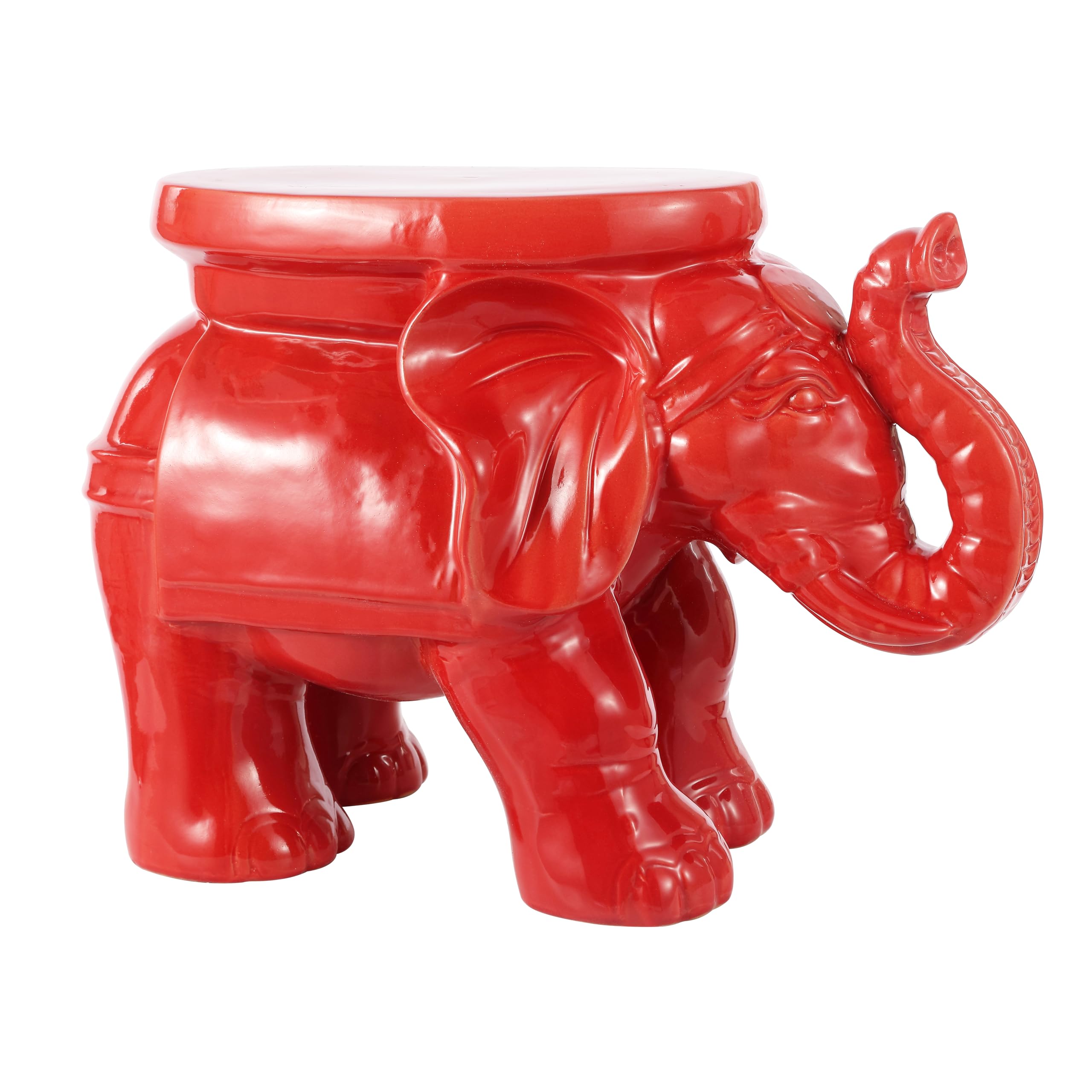 JONATHAN Y White Elephant 14.25" Glazed Ceramic Elephant Garden Stool, Weather-Resistant Indoor/Outdoor Patio Side Table and Plant Stand, Bohemian, Antique White TBL1007A