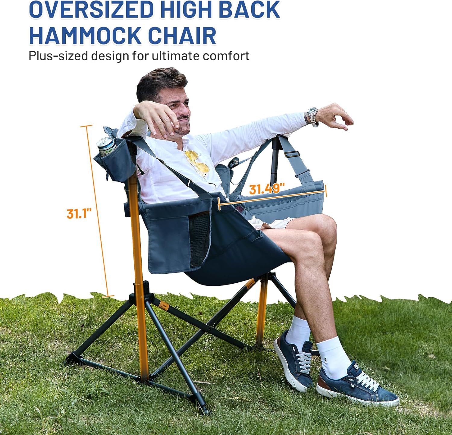 TIMBER RIDGE Hammock Camping Chair, Oversized Swinging Hammock Chair with Adjustable Back and Seat for Outdoor Lawn, Sports, Supports 400lbs, Blue