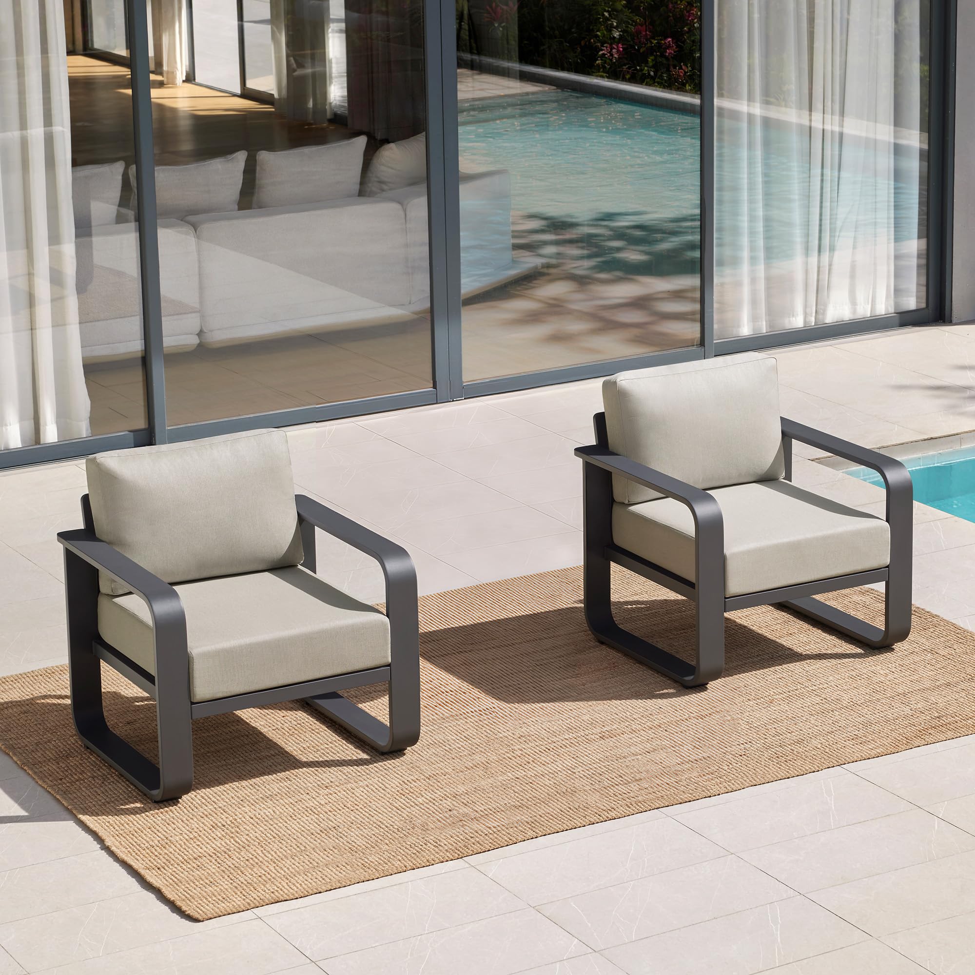 CHITA Aluminum Outdoor 3-Seater Sofa, Patio Furniture with 6.3in Thick High-Resilient Cushions & 100% Aluminum Frame, Modern Outdoor Patio Furniture for Poolside, Deck, Balcony
