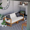 Modway Upland Teak Wood Outdoor Patio 6-Piece Sectional Sofa Set with Cushions in Natural White