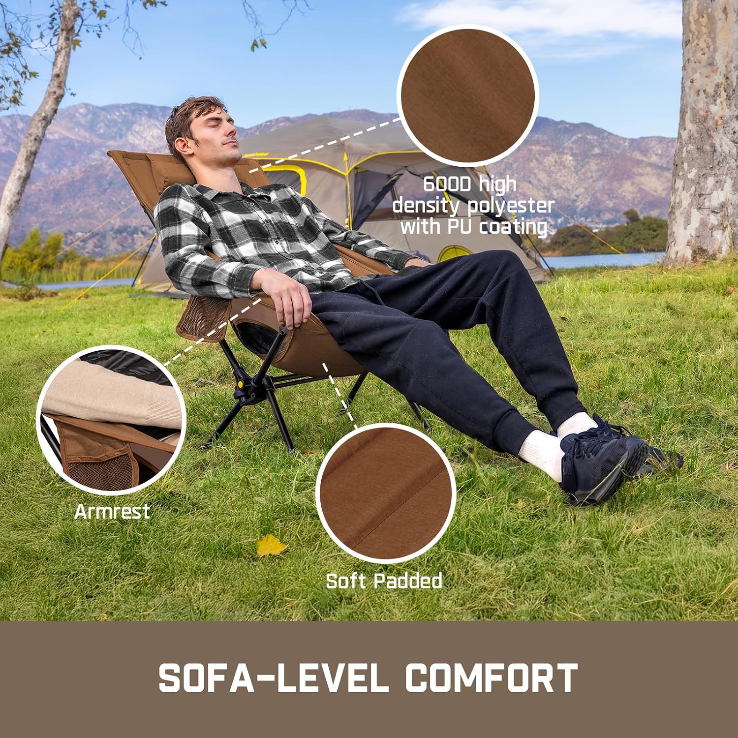 FanttikOutdoor Zeta L8 Max Camping Chair, Portable & Lightweight, Comfort-Driven Foldable Rocking Chair with Carry Bag for Camping, Hiking, Patio, Fishing, Support up to 250 lbs, Brown
