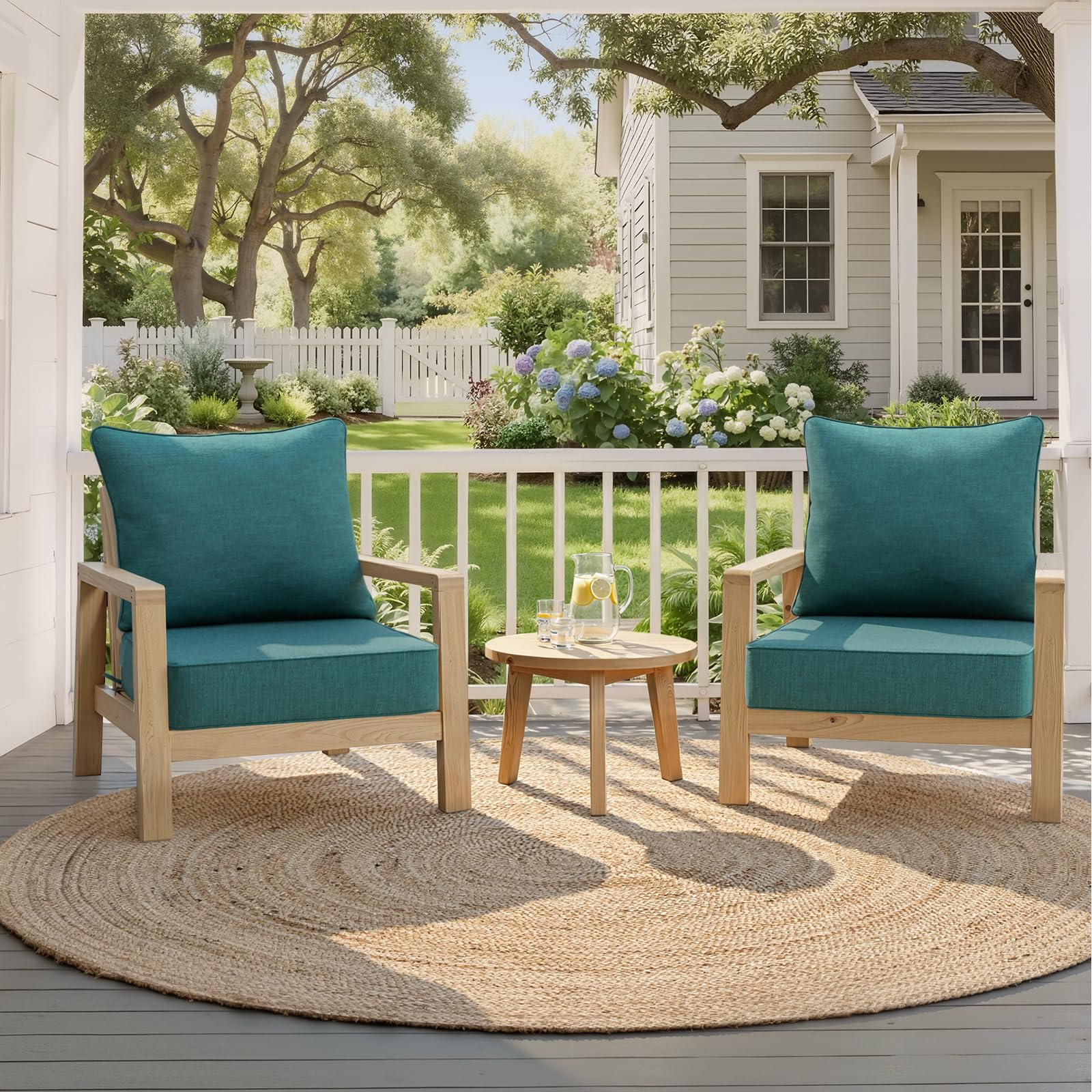 CRESTLIVE 5.5" Thick Deep Seat Patio Chair Cushions 24x24 Set of 2, Waterproof Outdoor Replacement Cushions for Wicker Sofa and Couch, Fade Resistant, Malachite
