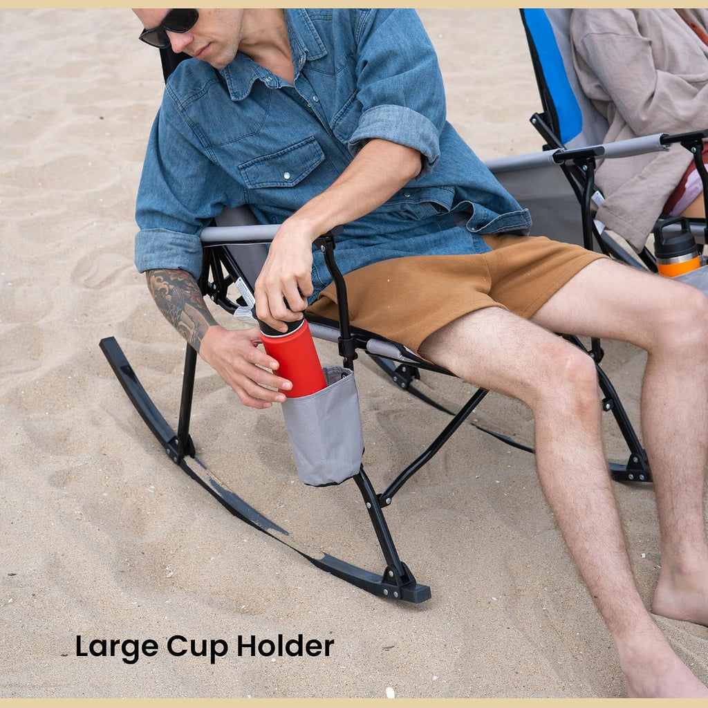 ARROWHEAD OUTDOOR Foldable Rocking Camp Chair with Large Cup Holder, Side Pocket, Space-Saving Folding, Enhanced Swinging Rocker for Camping, Fishing, Patio