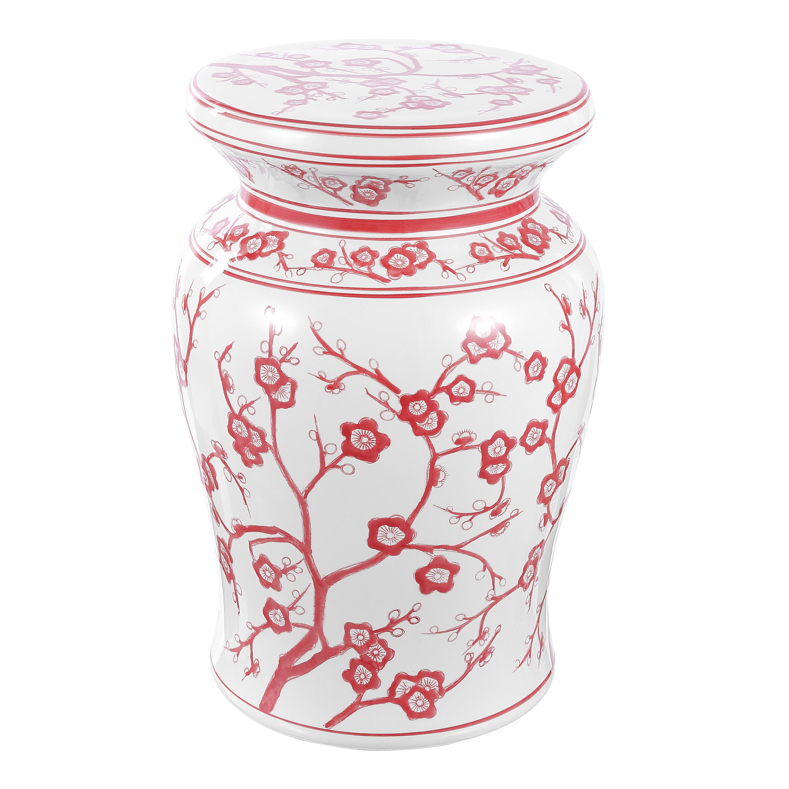 JONATHAN Y Cherry Blossom 18" Ceramic Chinoiserie Garden Stool, Traditional Floral Accent Side Table and Plant Stand for Indoor/Outdoor Garden, Patio, Living Room, Blue/White TBL1016A