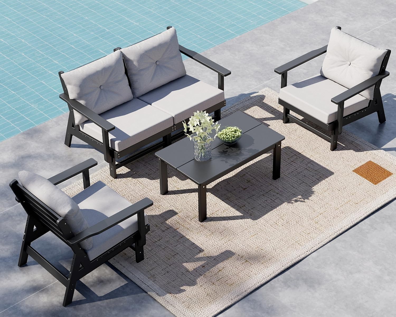 GREENVINES Adirondack-Outdoor-Side-Table | 18 x 18 Inches | HDPE Plastic | All Weather | Outside Couch Tables for Conversation Set | Gray | for Patio Porch Deck Lawn