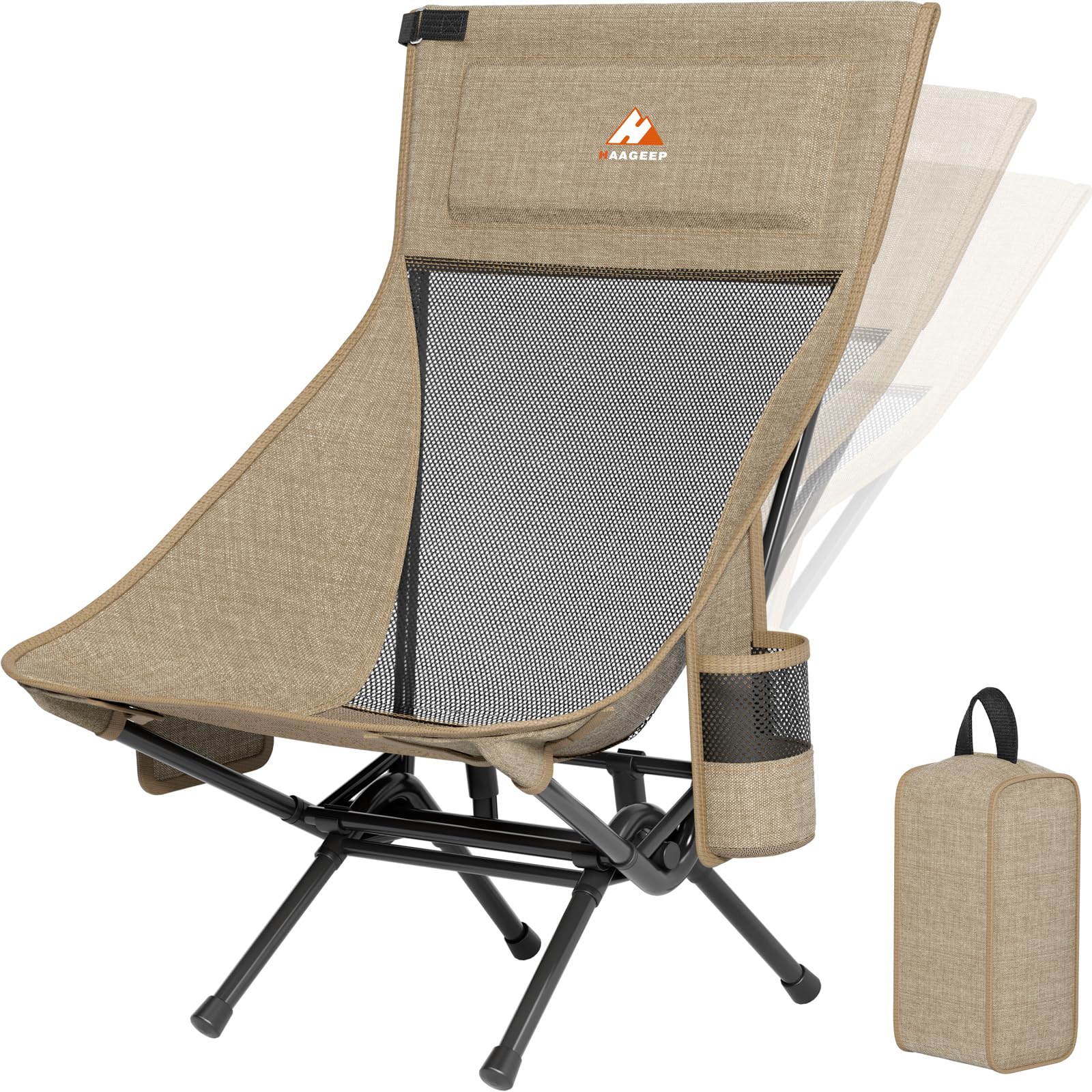 Armless Rocking Camping Chair for Adults, Portable Folding Outdoor Rocker with Spring-Action Technology, Heavy Duty Mesh Camp Chair for Fishing, Tailgating & Picnic, Supports up to 500 lbs, Black