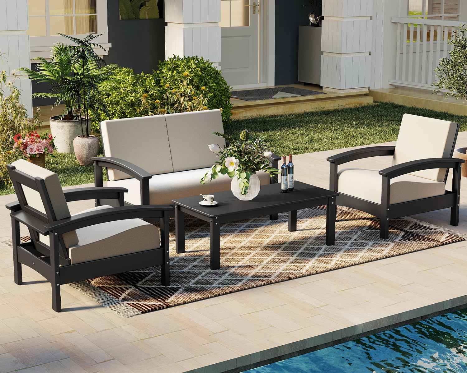 GREENVINES Adirondack-Outdoor-Side-Table | 18 x 18 Inches | HDPE Plastic | All Weather | Outside Couch Tables for Conversation Set | Gray | for Patio Porch Deck Lawn