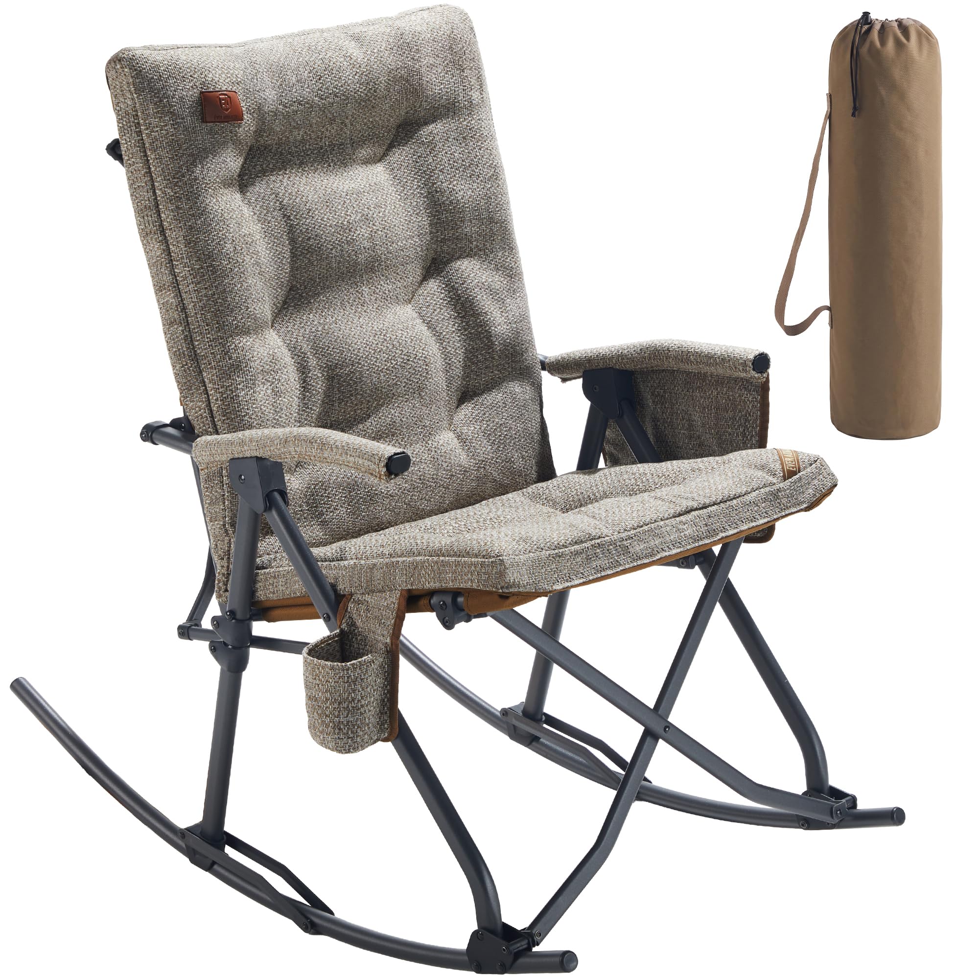 Green Oversized Folding Padded Rocking Camping Chair, 400lbs Heavy Duty Outdoor Patio Rocker