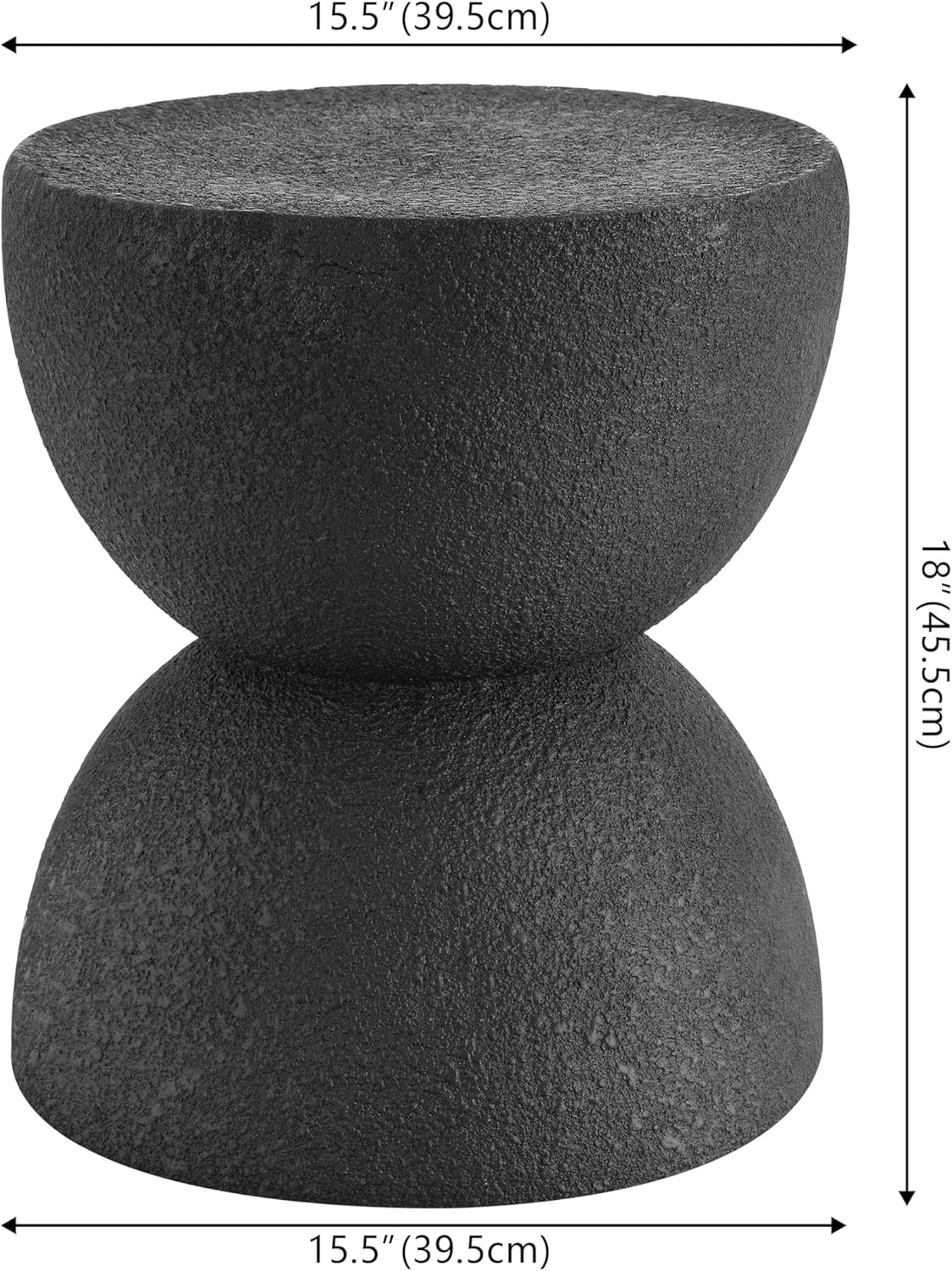 JONATHAN Y Greta Hourglass Outdoor Side Table and Stool, 18" Modern Textured All-Weather Accent End Table for Patio, Deck, or Garden, Black Frosted TBL1100B