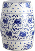 JONATHAN Y Lotus Flower 17.75" Chinoiserie Ceramic Drum Indoor/Outdoor Garden Stool, Traditional Floral Side Table, Plant Stand for Patio, Living Room, Blue/White TBL1000A
