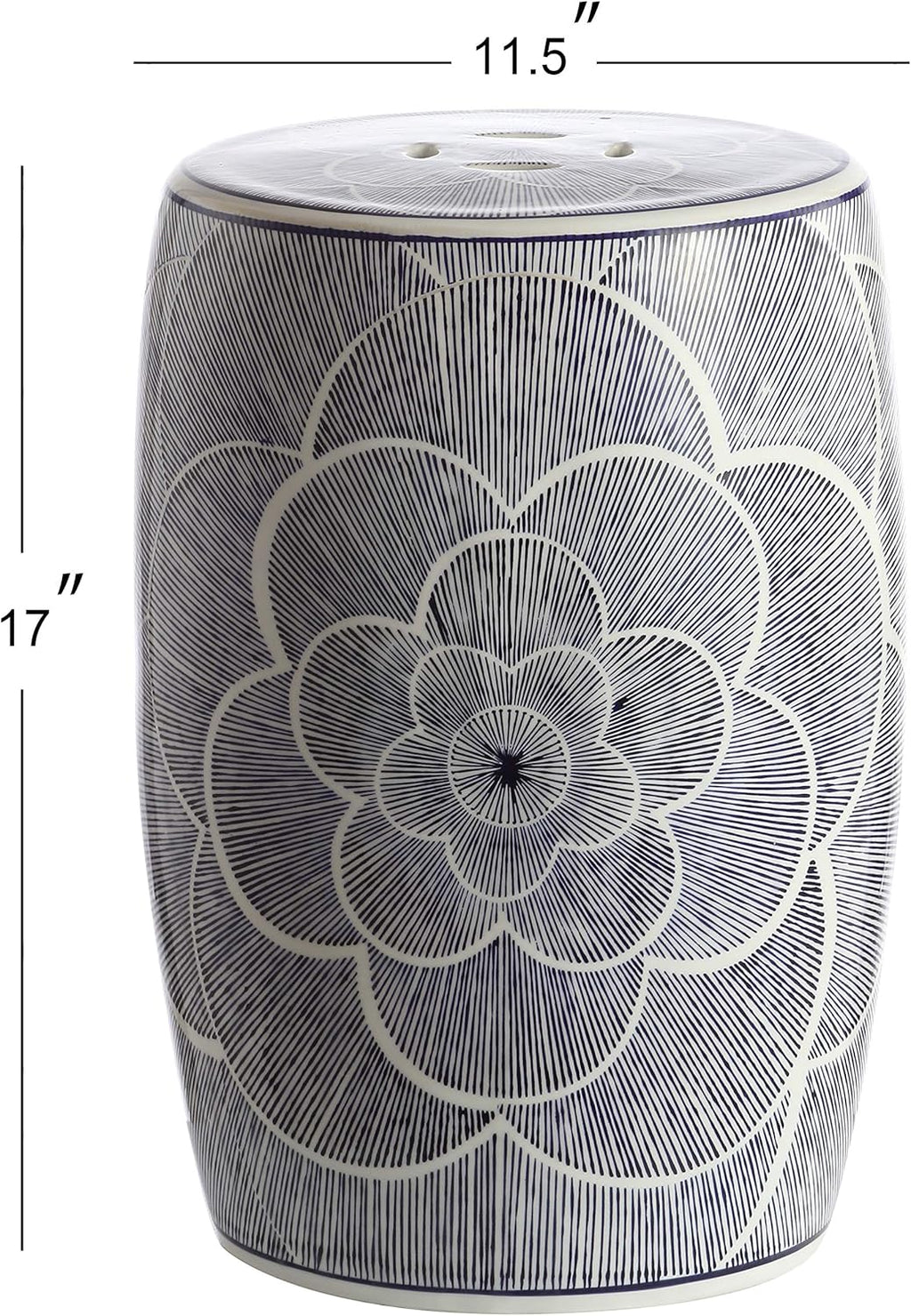 JONATHAN Y Camellia 17" Ceramic Drum Garden Stool, Traditional Blue Floral Chinoiserie Indoor/Outdoor Patio Side Table, Pierced Accent Seat, Plant Stand, Coastal, Blue/White TBL1005A