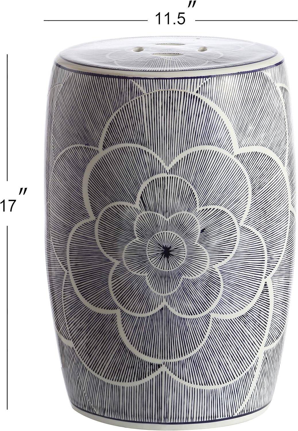 JONATHAN Y Camellia 17" Ceramic Drum Garden Stool, Traditional Blue Floral Chinoiserie Indoor/Outdoor Patio Side Table, Pierced Accent Seat, Plant Stand, Coastal, Blue/White TBL1005A