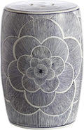 JONATHAN Y Camellia 17" Ceramic Drum Garden Stool, Traditional Blue Floral Chinoiserie Indoor/Outdoor Patio Side Table, Pierced Accent Seat, Plant Stand, Coastal, Blue/White TBL1005A
