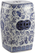 JONATHAN Y Floral Vine 18.5" Chinoiserie Ceramic Drum Indoor/Outdoor Garden Stool, Traditional, Side Table, Plant Stand, for Patio, Living Room, Blue/White TBL1011A