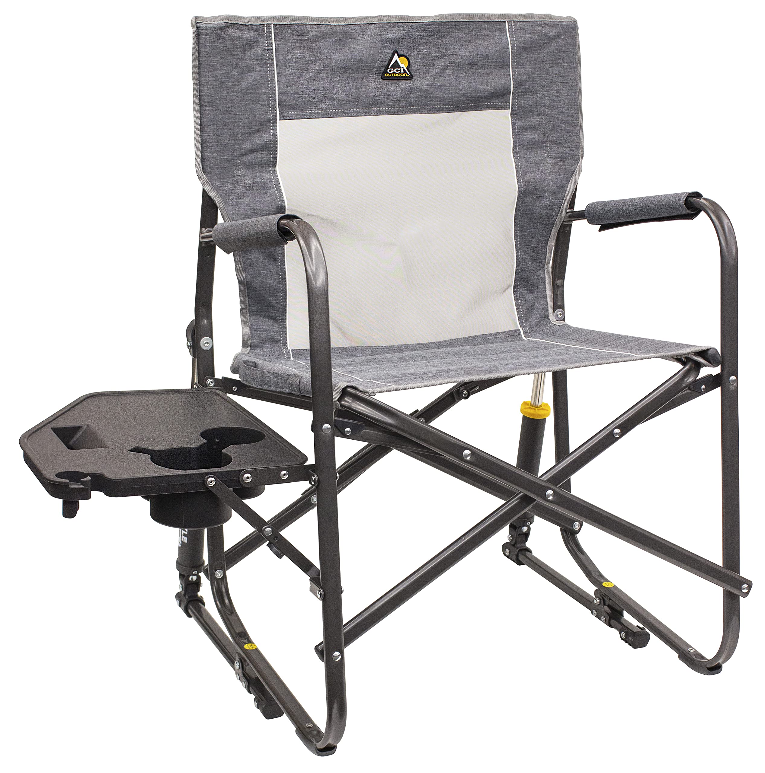 GCI OUTDOOR Freestyle Rocker XL with Side Table Camping Chair | Portable Folding Rocking Chair with Solid, Durable Armrests, Drink Holder & Comfortable Backrest — Red