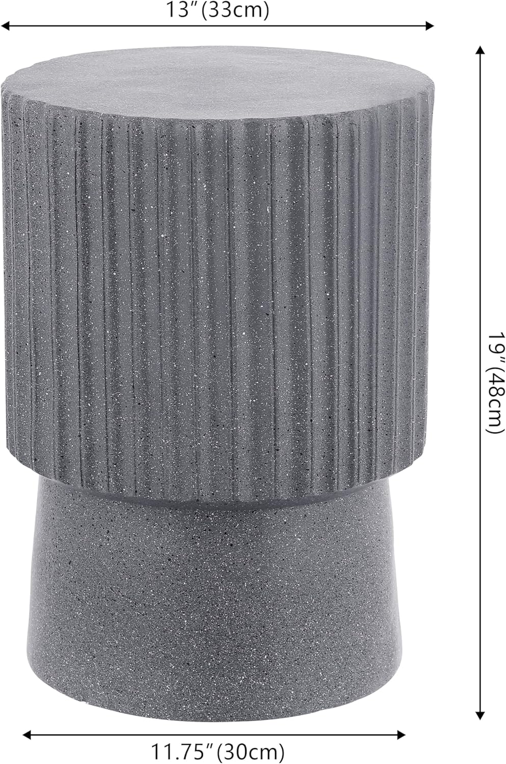 JONATHAN Y Louisa 19" Fluted Outdoor Accent Table, All-Weather Gray Terrazzo Pedestal Garden Stool, Small Round Side Table for Patio, Porch, and Living Room TBL1102A