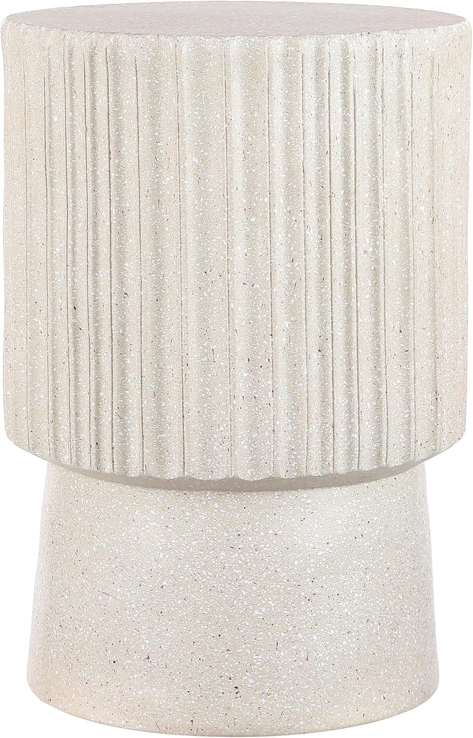 JONATHAN Y Louisa 19" Fluted Outdoor Accent Table, All-Weather Cream Terrazzo Pedestal Garden Stool, Small Round Side Table for Patio, Porch, and Living Room TBL1102B
