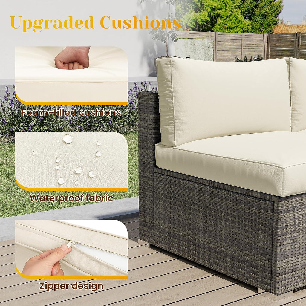 May in Color 5 Piece Outdoor Patio Sectional Furniture Set, Weather Resistant Rattan Outside Couch, Waterproof Conversation Sofa for Balcony, Porch, Backyard, Deck, Garden,Beige