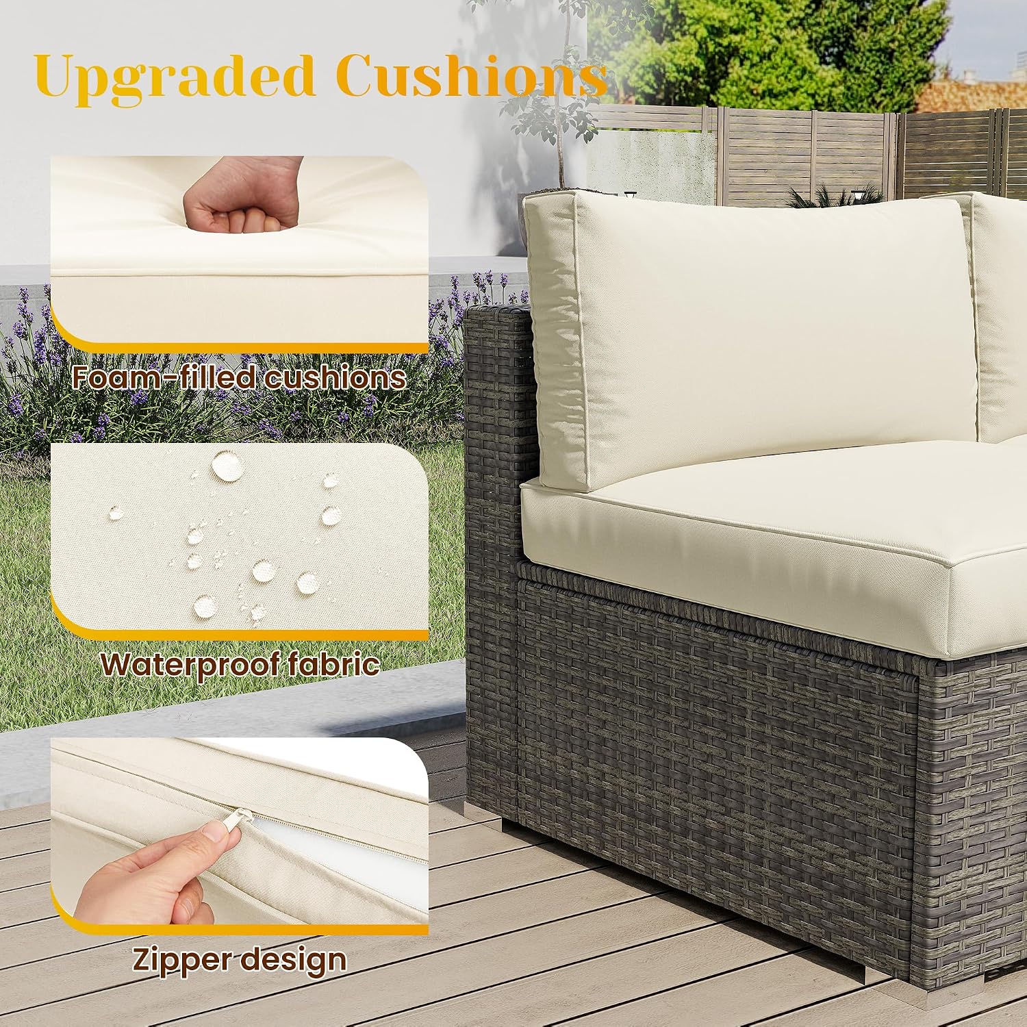 May in Color 5 Piece Outdoor Patio Sectional Furniture Set, Weather Resistant Rattan Outside Couch, Waterproof Conversation Sofa for Balcony, Porch, Backyard, Deck, Garden,Beige