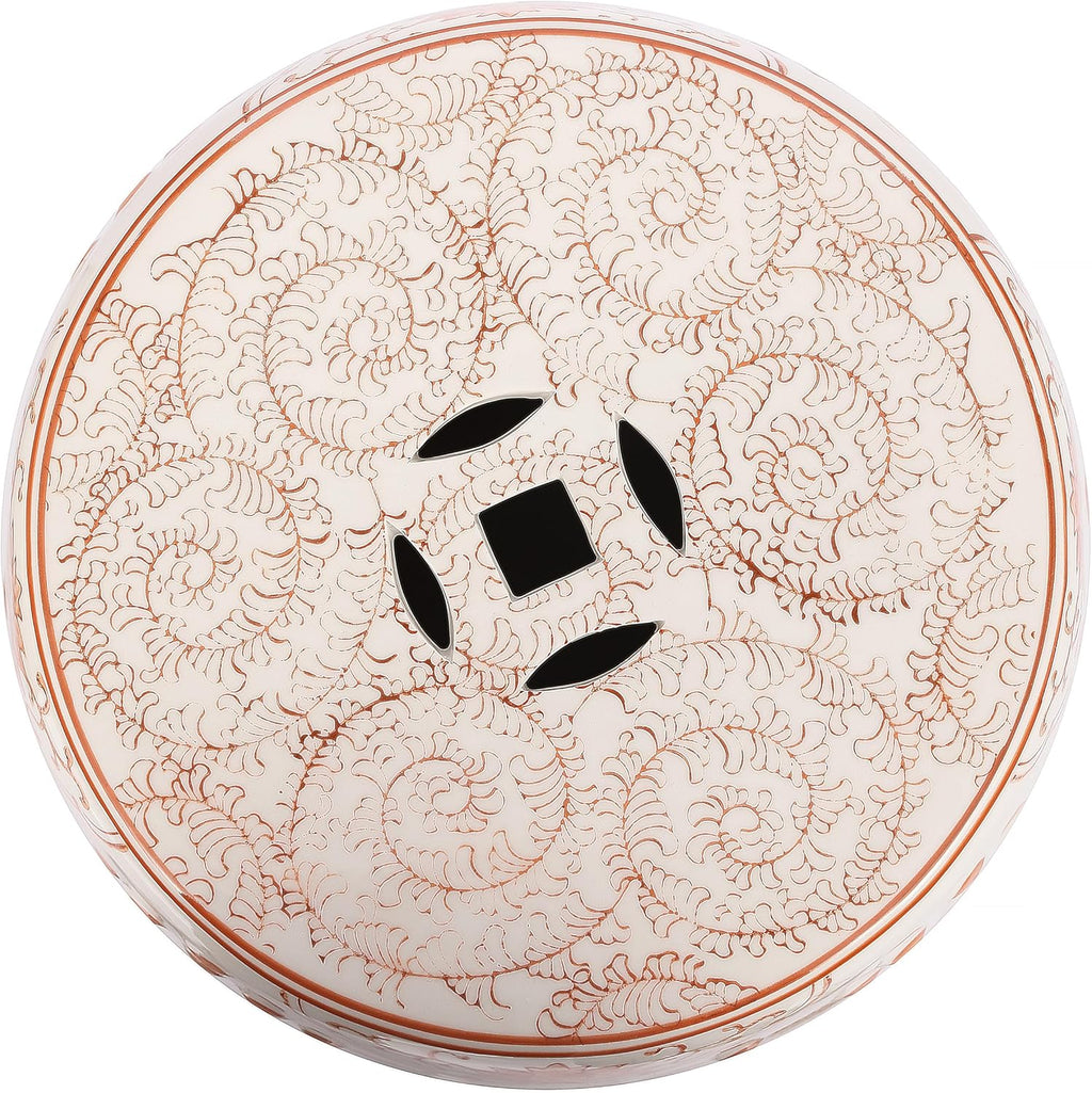 JONATHAN Y Double Happiness 18" Ceramic Garden Stool, Traditional Chinoiserie Orange and White Indoor/Outdoor Patio Drum Accent Side Table and Plant Stand TBL1013D