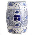 JONATHAN Y Double Happiness 18" Ceramic Garden Stool, Traditional Chinoiserie Blue and White Indoor/Outdoor Patio Drum Accent Side Table and Plant Stand TBL1013A
