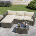 May in Color 5 Piece Outdoor Patio Sectional Furniture Set, Weather Resistant Rattan Outside Couch, Waterproof Conversation Sofa for Balcony, Porch, Backyard, Deck, Garden,Beige