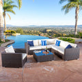 Christopher Knight Home Santa Rosa Outdoor Wicker 6-Seater Sectional Sofa Set with Aluminum Frame and Water Resistant Cushions, 7-Pcs Set, Multibrown / Beige